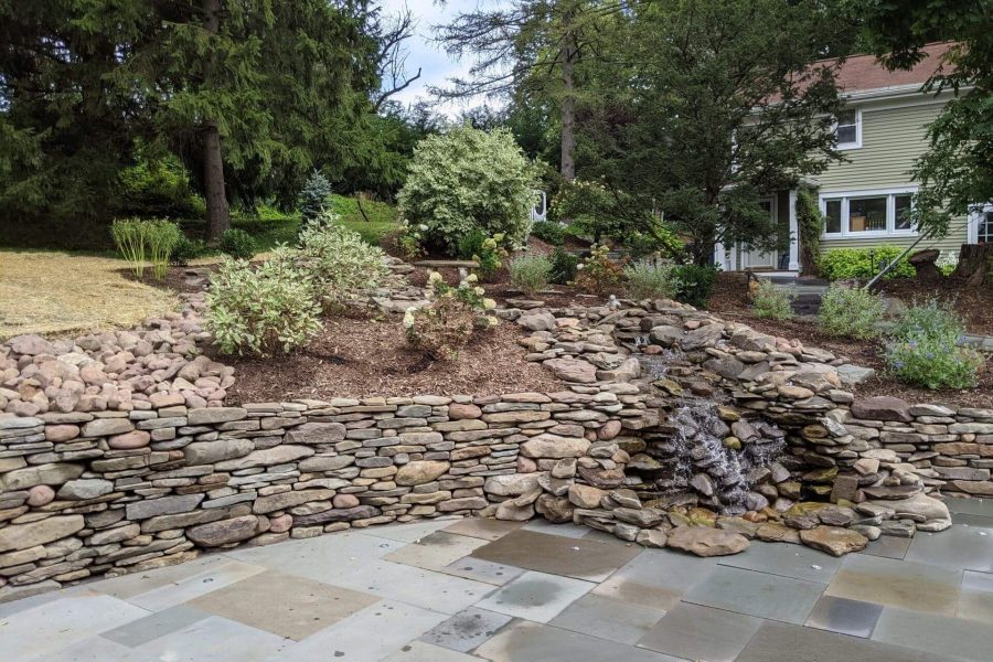 Natural stone landscape and retaining wall