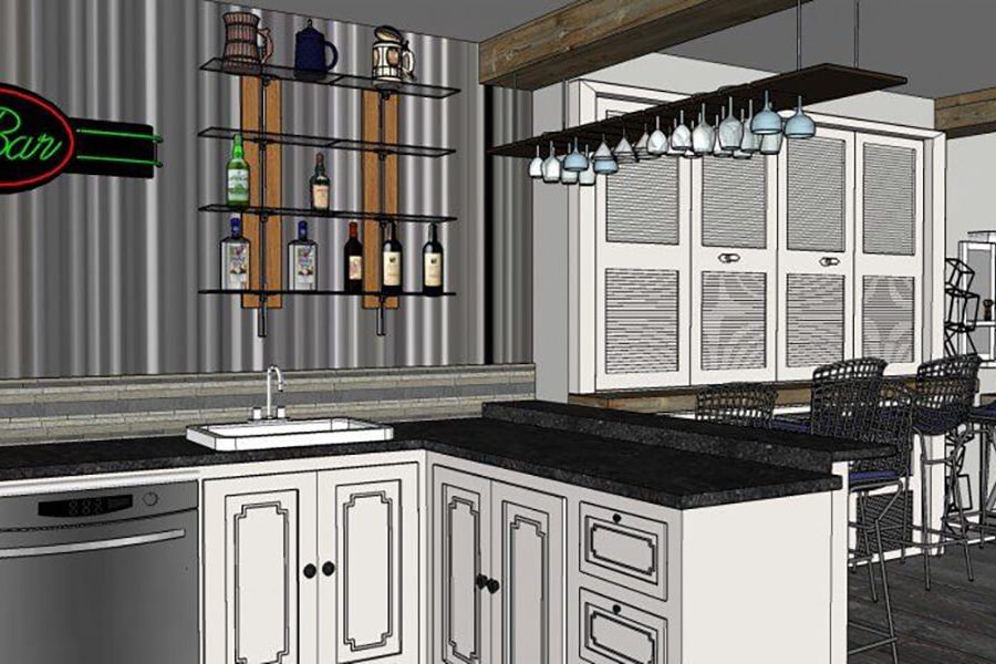 Custom bar area and entraining space