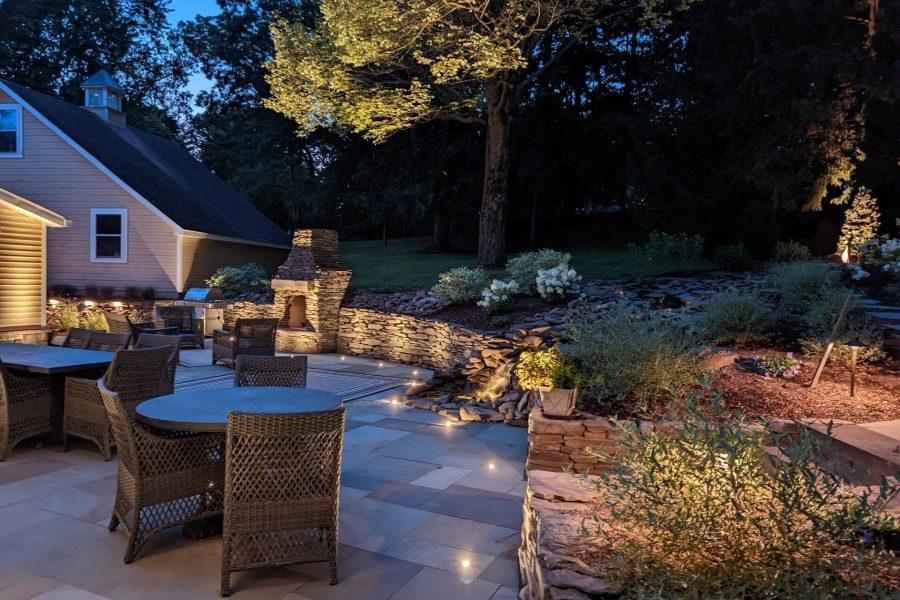 Landscape lighting for custom outdoor entertainment area